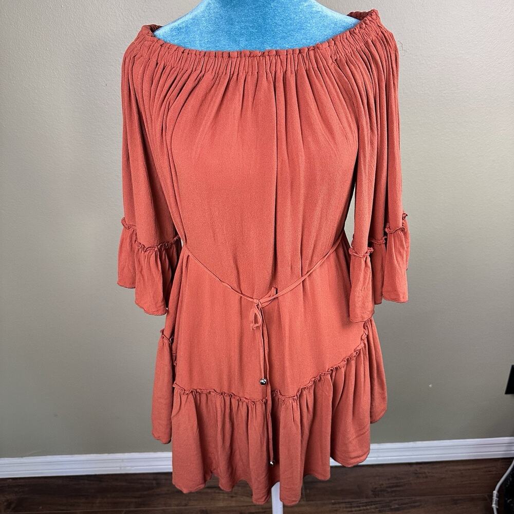 BluIvy mini dress Women S Peasant microsuede russett boho tiered % Lab Rescue - Picture 5 of 12